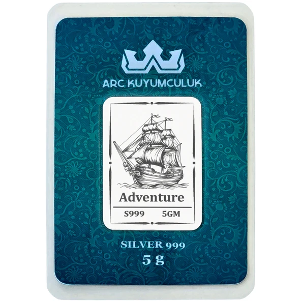 Gemi Temalı 999 Ayar Gümüş ile Tasarlanmış Hediyeye Özel 5 Gram Gümüş Külçesi-738 ürün görseli