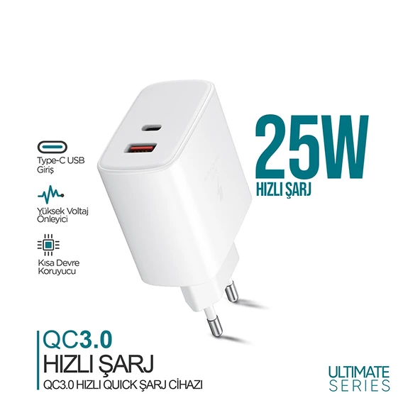 Phixi Ultimate UPD4325 27W PD Çift Çıkışlı Hızlı Şarj Adaptörü ürün görseli