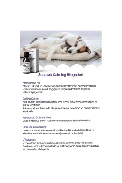 Supravet Calming Anti Stress Kedi ve Köpekler için Sıvı Sakinleştirici Damla 100 Ml - Resim 3