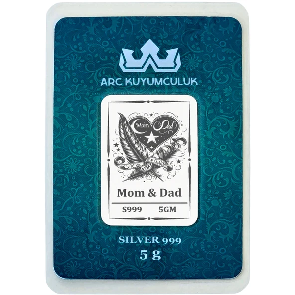 Anne ve Baba Temalı Hediyeye Özel 5 Gram 999 Ayar Gümüş ile Tasarlanmış Gümüş Külçesi-748 ürün görseli