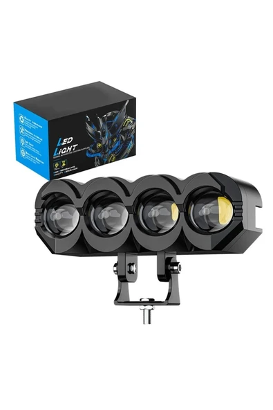 ASTRALED 1 ADET Motosiklet 4 Led Lazer Sis Farı Delici Beyaz Sarı Çift Renk Metal Baykuş Led Işık ürün görseli