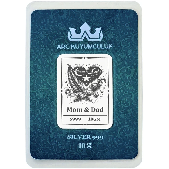 999 Ayar Gümüş ile Üretilmiş Anne ve Baba Temalı Hediyeye Özel 10 Gram Gümüş Külçesi-748 ürün görseli