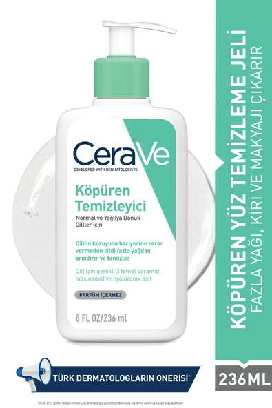 CeraVe Normal ve Yağlı Ciltler için Seramid & Niasinamid & Hyalüronik Asit İçeren Köpüren Temizleyici 236ml ürün görseli