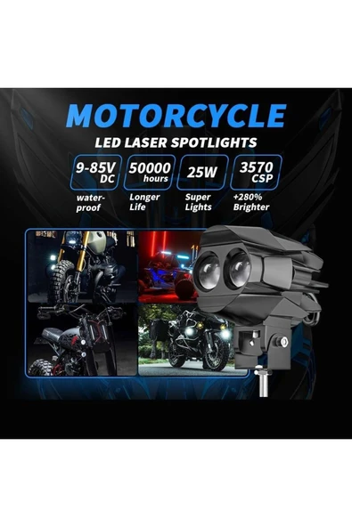 ASTRALED 1 ADET Motosiklet Atv Utv Scooter Led Lazer Sis Farı Delici Beyaz Sarı Çift Renk 12 -80 Volt - Resim 4