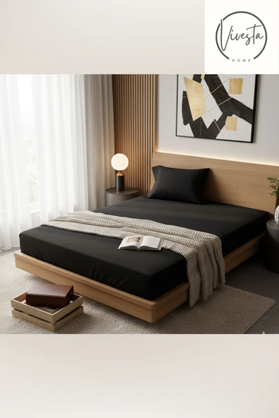 Vivesta Home 100x200 cm Tek Kişilik Siyah Lastikli Çarşaf Seti + 1 Adet 50x70 Yastık Kılıfı –Yumuşak Kumaş ürün görseli