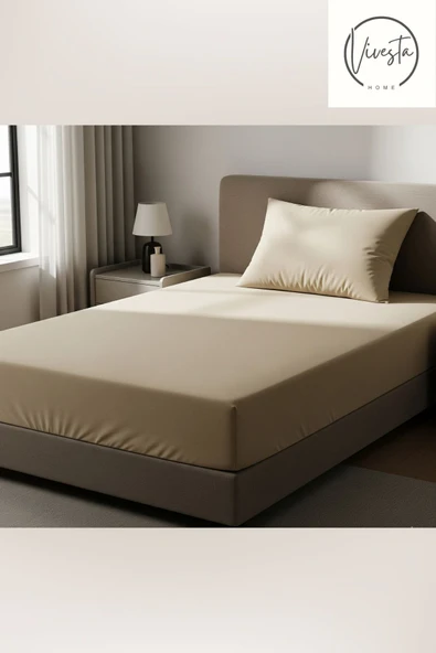 Vivesta Home Bej Tek Kişilik Lastikli Çarşaf Seti 100×200 cm – 1 Adet Çarşaf, 1 Adet 50×70 Yastık Kılıfı - Resim 2