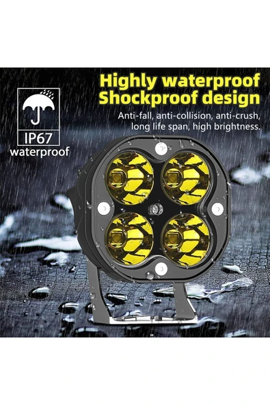 ASTRALED Off Road Arazi Aracı ve Motosiklet Uyumlu 3 inç Amber Sarı Renk Çalışma Ve Sis Lambası 1 ADET - Resim 2