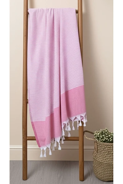 Vivesta Home %100 Pamuk İnce Çizgili Pembe Beyaz 90x170 Cm Peştemal Plaj Havlusu ürün görseli 1