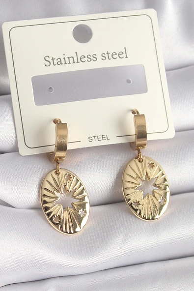 316L Çelik Gold Renk Kutup Yıldız İşleme Kadın Küpe - TJ-BKP9696 ürün görseli