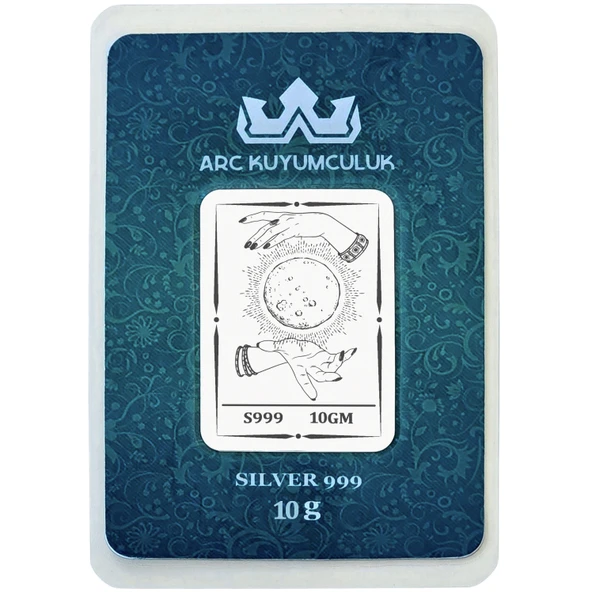 999 Ayar Gümüş ile Üretilmiş Ay ve El Temalı Hediyeye Özel 10 Gram Gümüş Külçesi-743 ürün görseli
