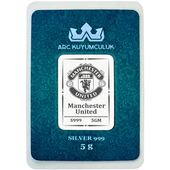 Manchester United Temalı 999 Ayar Gümüş ile Tasarlanmış Hediyeye Özel 5 Gram Gümüş Külçesi-745 ürün görseli