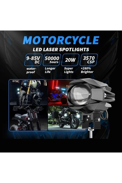 ASTRALED 1 Adet Motosiklet Atv Utv Scooter Offroad Beyaz Sarı Çift Renk Lazer Sis Farı Delici 12-80 Volt - Resim 4