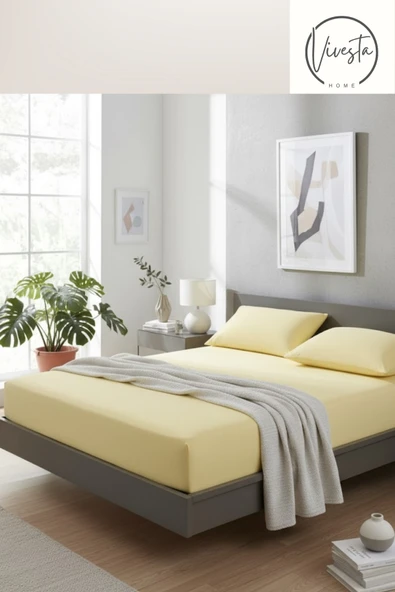 Vivesta Home Sarı 180x200 Çift Kişilik Lastikli Çarşaf Seti | 2 Yastık Kılıfı Dahil | Şık ve Konforlu Tasarım ürün görseli