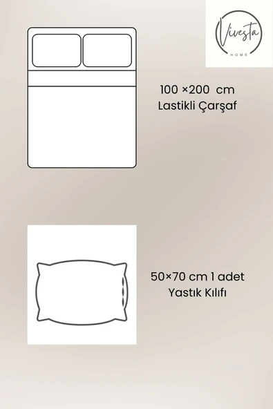 Vivesta Home Bej Tek Kişilik Lastikli Çarşaf Seti 100×200 cm – 1 Adet Çarşaf, 1 Adet 50×70 Yastık Kılıfı - Resim 3