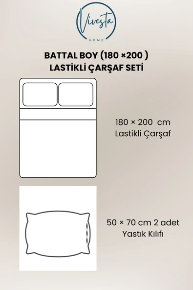 Vivesta Home 180x200 Çift Kişilik Pembe Lastikli Çarşaf Seti + 2 Adet 50x70 Yastık Kılıfı | Yumuşak Kumaş - Resim 2
