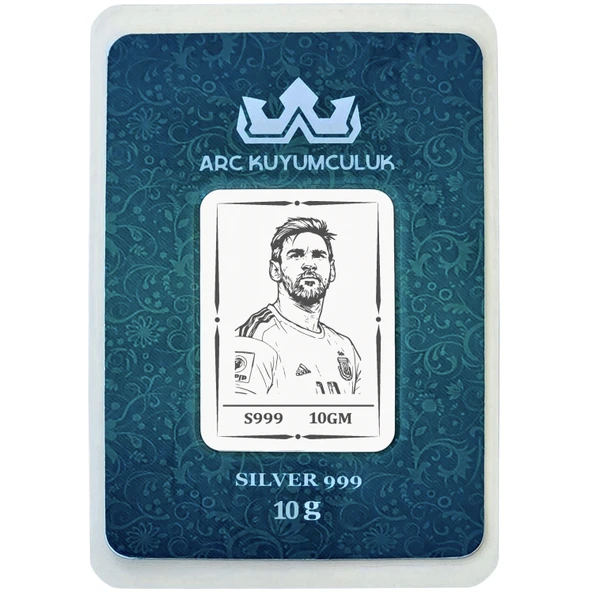 999 Ayar Gümüş ile Üretilmiş Tarihin En İyi Futbolcusu Lionel Messi Temalı Hediyeye Özel 10 Gram Gümüş Külçesi-746 ürün görseli