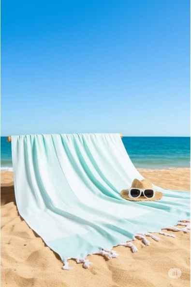 Vivesta Home 90x170 Turkuaz Peştemal Plaj Havlusu - Hızlı Kuruyan, Hafif ve Şık - Resim 2