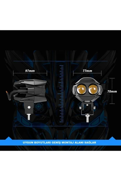 ASTRALED 1 ADET Motosiklet Atv Utv Scooter Led Lazer Sis Farı Delici Beyaz Sarı Çift Renk 12 -80 Volt - Resim 3