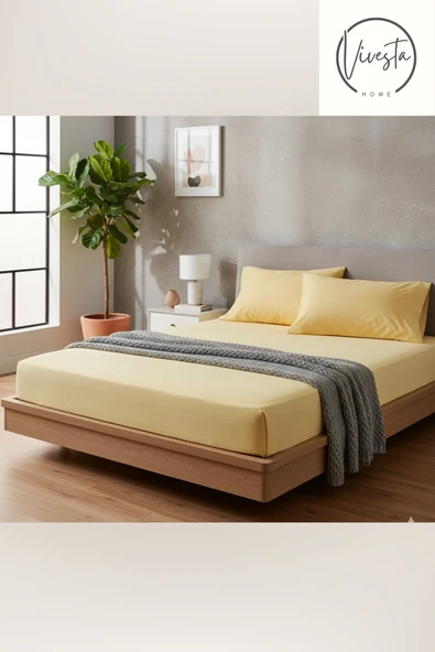 Vivesta Home Sarı 180x200 Çift Kişilik Lastikli Çarşaf Seti | 2 Yastık Kılıfı Dahil | Şık ve Konforlu Tasarım - Resim 2