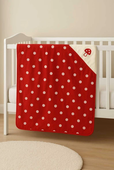 Vivesta Home Kırmızı Beyaz Puantiyeli Mantarlı Bebek Kundağı Havlusu 75x75 cm %100 Pamuk - Resim 3