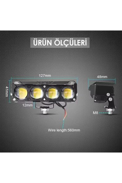 ASTRALED 4 Ledli Beyaz-Sarı Delici LED Sis Farı Off Road Kamyon Tır Forklift 12-24V Uyumlu (1 Adet) - Resim 4