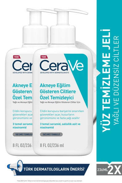 CeraVe Yağlı Ve Düzensiz Cilter İçin Yüz Temizleme Jeli 236 ml X2 ürün görseli