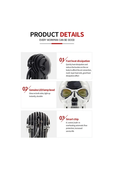 ASTRALED 1 Adet Gümüş Kuru Kafa Atv Utv Scooter Motosiklet LED Spot Far Sürüş Sis Gidon Lambası - Resim 2