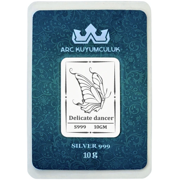 999 Ayar Gümüş ile Üretilmiş Kelebek Temalı Hediyeye Özel 10 Gram Gümüş Külçesi-752 ürün görseli