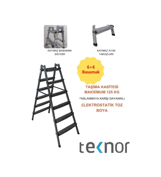 Çift Taraflı Dayanıklı 6+6 Metal Basamaklı Merdiven ürün görseli