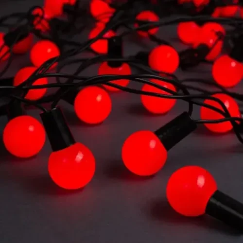 5m 28 LED Mini Top Işık Kırmızı - Fişli, Siyah Kablo ürün görseli 1