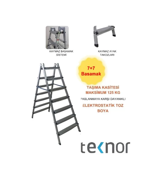 Çift Taraflı Dayanıklı 7+7 Metal Basamaklı Merdiven ürün görseli