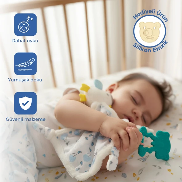 Babyjem 926 Birdy Diş Kaşıyıcılı + Silikon Emzik Hediyeli Uyku Arkadaşım Mavi  ürün görseli 1