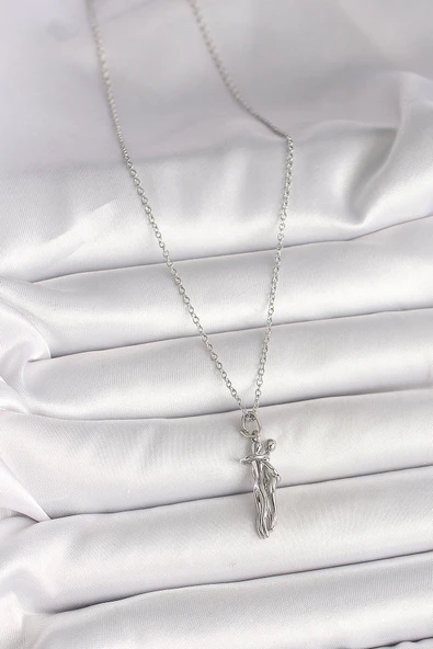 316L Çelik Gümüş Renk Zincir Sarılma Model Kadın Kolye - TJ-BKO9977 - Resim 3