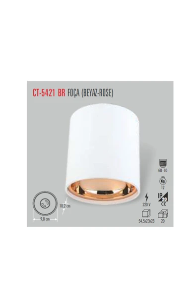 Cata Ct-5421 Foça Sıva Üstü Armatür(gu10)(beyaz Rose) ürün görseli 1