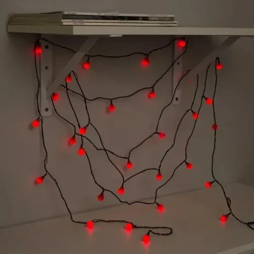 5m 28 LED Mini Top Işık Kırmızı - Fişli, Siyah Kablo - Resim 5