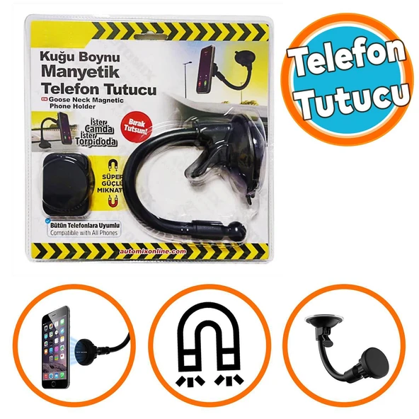Araç İçi Oto Ofis Ev Masa Mıknatıslı Kuğu Boynu Manyetik Vantuzlu Araba Telefon Tutucu ürün görseli