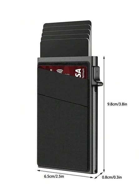 Valkyrie Premium Slim Metal Otomatik Kartlık – RFID Korumalı, Mekanizmalı, 10+ Kart Kapasiteli Siyah - Resim 2