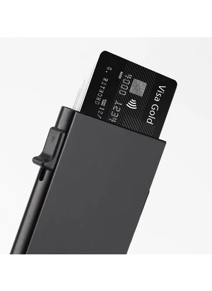 Valkyrie Premium Slim Metal Otomatik Kartlık – RFID Korumalı, Mekanizmalı, 10+ Kart Kapasiteli Siyah - Resim 7