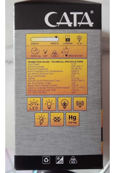 Cata Ct-4274b 15w Led Ampül E27 6500k Beyaz Işık 1550 Lm (15W=100W) - Resim 4