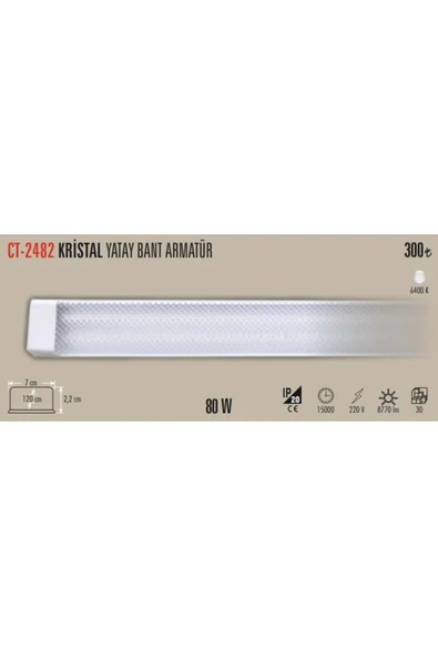 Cata CT-2482 60W BEYAZ IŞIK KRİSTAL YATAY BANT ARMATÜR ürün görseli 1