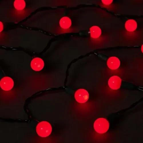 5m 28 LED Mini Top Işık Kırmızı - Fişli, Siyah Kablo - Resim 3