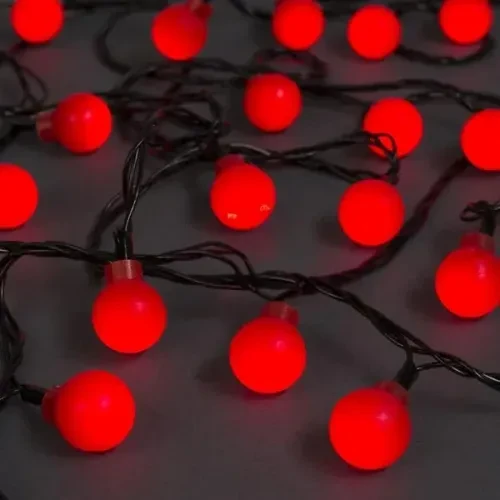 5m 28 LED Mini Top Işık Kırmızı - Fişli, Siyah Kablo - Resim 4