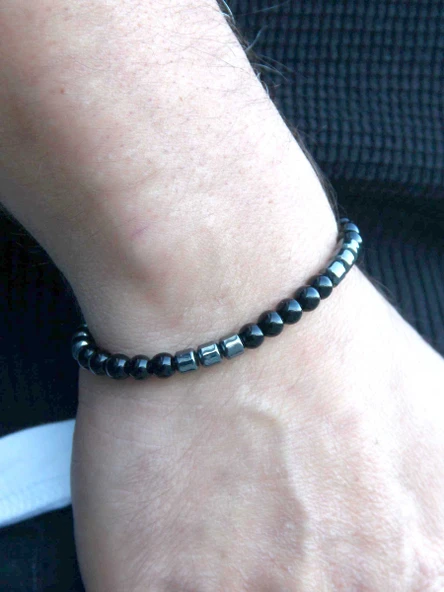 Erkek Doğal Taş Bileklik Oniks Hematit Taşı oaheb3 - Resim 2