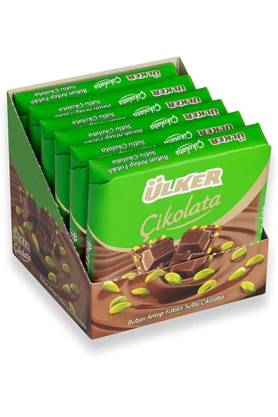 Bütün Antep Fıstıklı Sütlü Kare Çikolata 60 Gram x 6 Adet (Toplam 360 Gram) ürün görseli