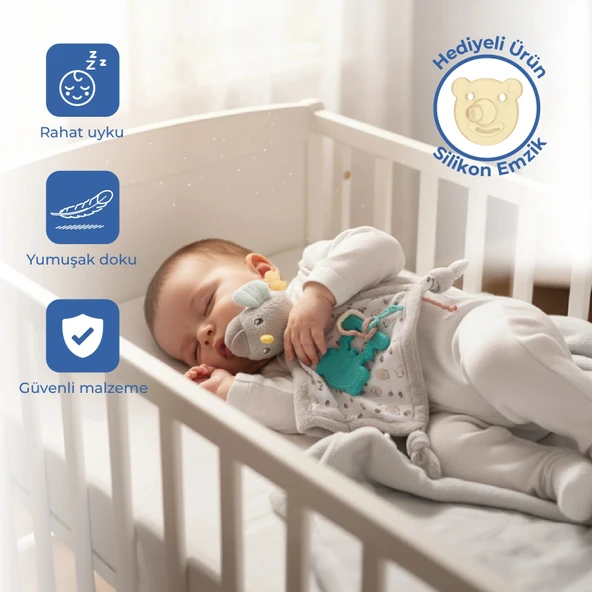 Babyjem 926 Birdy Diş Kaşıyıcılı + Silikon Emzik Hediyeli Uyku Arkadaşım Kahve ürün görseli 1