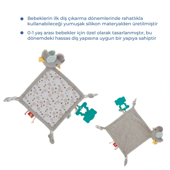 Babyjem 926 Birdy Diş Kaşıyıcılı + Silikon Emzik Hediyeli Uyku Arkadaşım Kahve - Resim 3