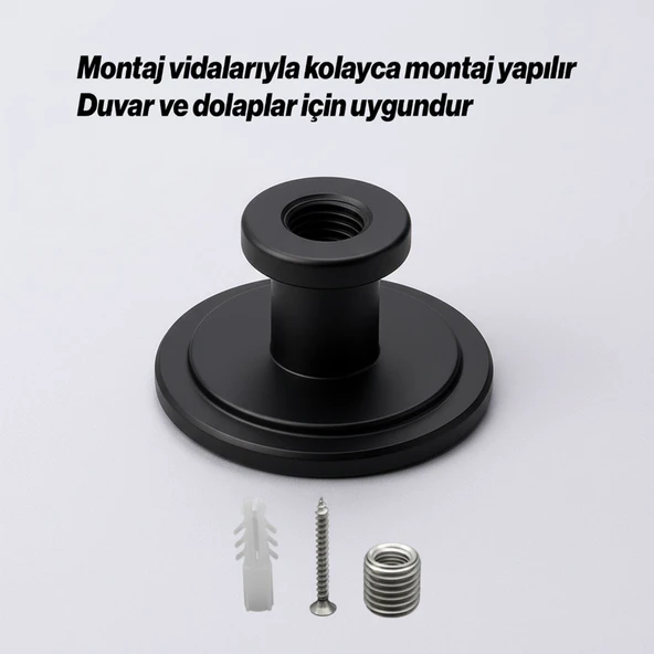 Alex 70 mm Lüks Askı Mat Siyah Metal Askılık Banyo Mutfak Salon Askısı Tasarım Dayanıklı Kullanım - Resim 5