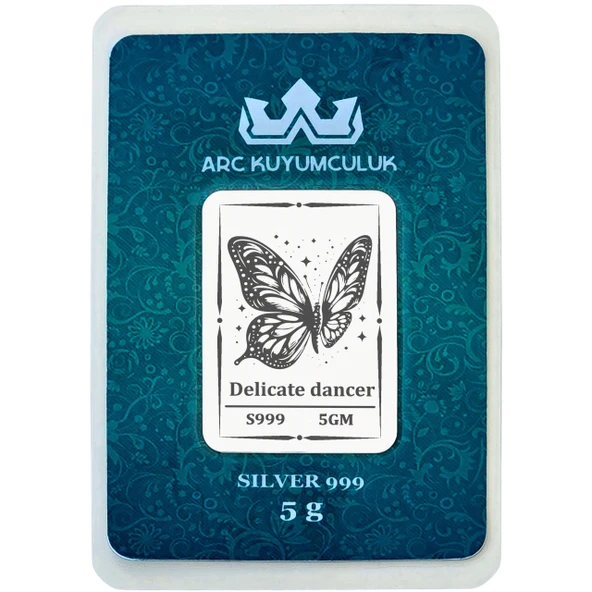 Kelebek Temalı Hediyeye Özel 5 Gram 999 Ayar Gümüş ile Tasarlanmış Gümüş Külçesi-754 ürün görseli 1