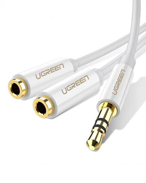 UGREEN 3.5mm Erkek to 2 Dişi Ses Kablosu 20cm (Beyaz), 10739 ürün görseli