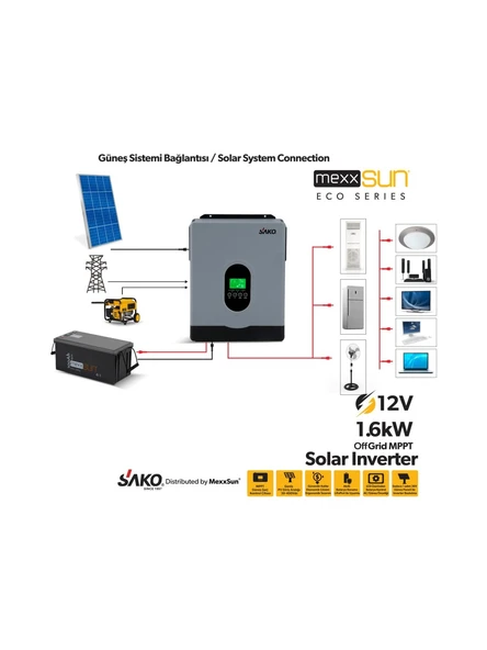 Sako E-Sun 1.6 kW 12 V Mppt Tam Sinüs Akıllı Inverter - Resim 2